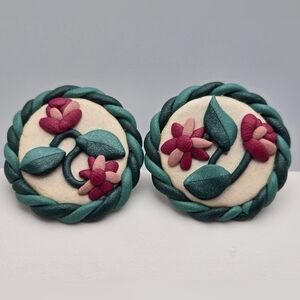 ✨2/$10✨ Handmade Polymer Clay Floral Stud Earrings 3D Embroidered Look